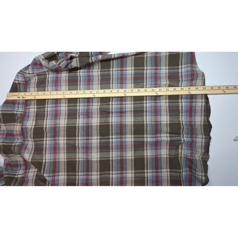 Ariat Rebar Mens Medium Plaid Flannel Work Shirt Olive Red Blue Button Down - Picture 10 of 10